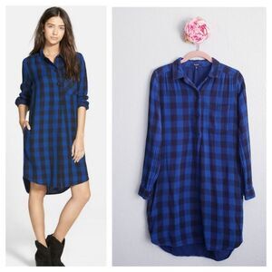 Madewell Latitude Blue and Black Buffalo Check Tunic Shirt Dress